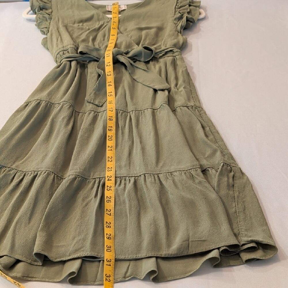 Girls XL Olive Green Wrap Style Dress Ruffle Sleeve Tiered Casual Boho Youth - Picture 8 of 10